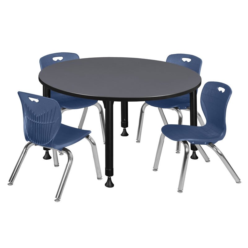 Regency Kee 48 in. Round Adjustable Classroom Table & 4 Andy 12 in. Stack Chairs - SchoolOutlet