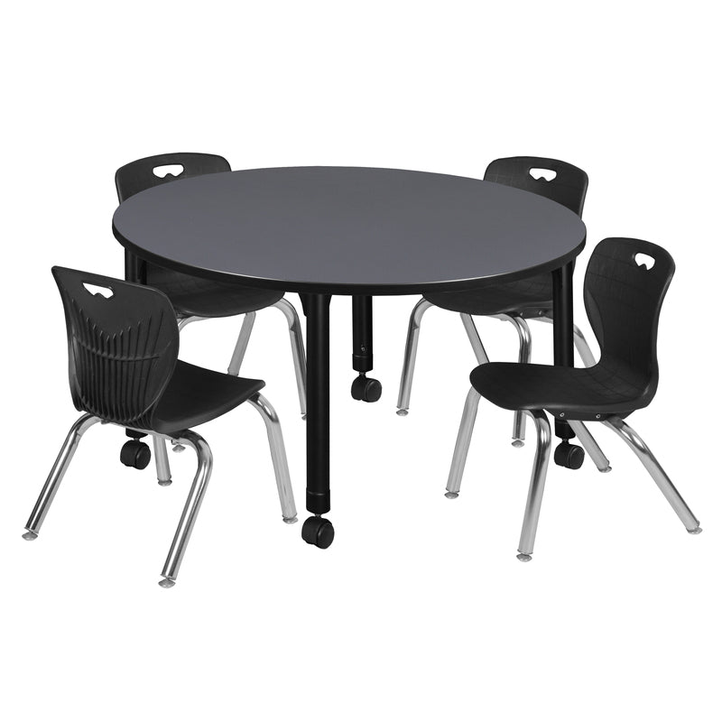 Regency Kee 48 in. Round Adjustable Classroom Table & 4 Andy 12 in. Stack Chairs - SchoolOutlet