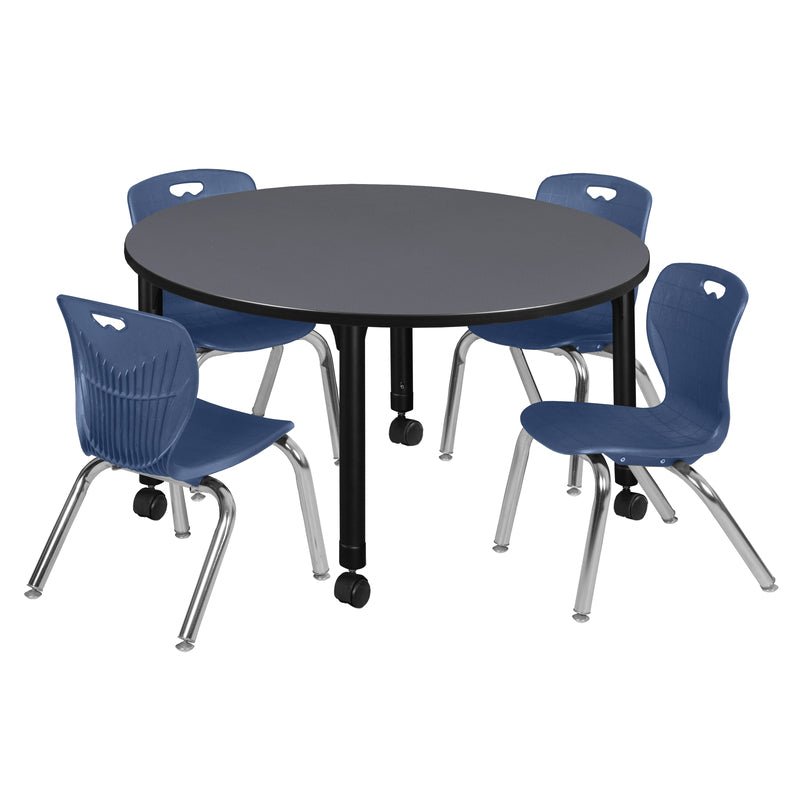 Regency Kee 48 in. Round Adjustable Classroom Table & 4 Andy 12 in. Stack Chairs - SchoolOutlet