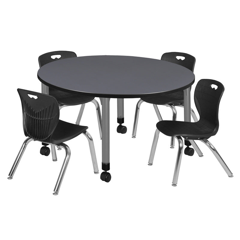 Regency Kee 48 in. Round Adjustable Classroom Table & 4 Andy 12 in. Stack Chairs - SchoolOutlet