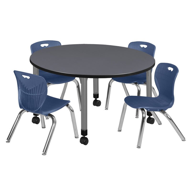 Regency Kee 48 in. Round Adjustable Classroom Table & 4 Andy 12 in. Stack Chairs - SchoolOutlet