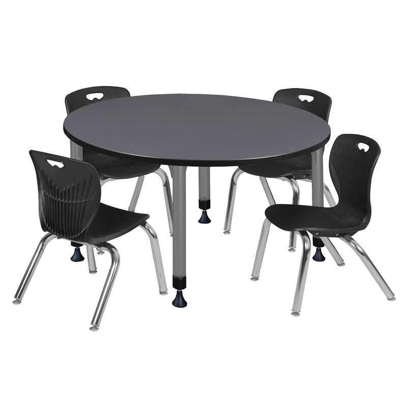 Regency Kee 48 in. Round Adjustable Classroom Table & 4 Andy 12 in. Stack Chairs - SchoolOutlet