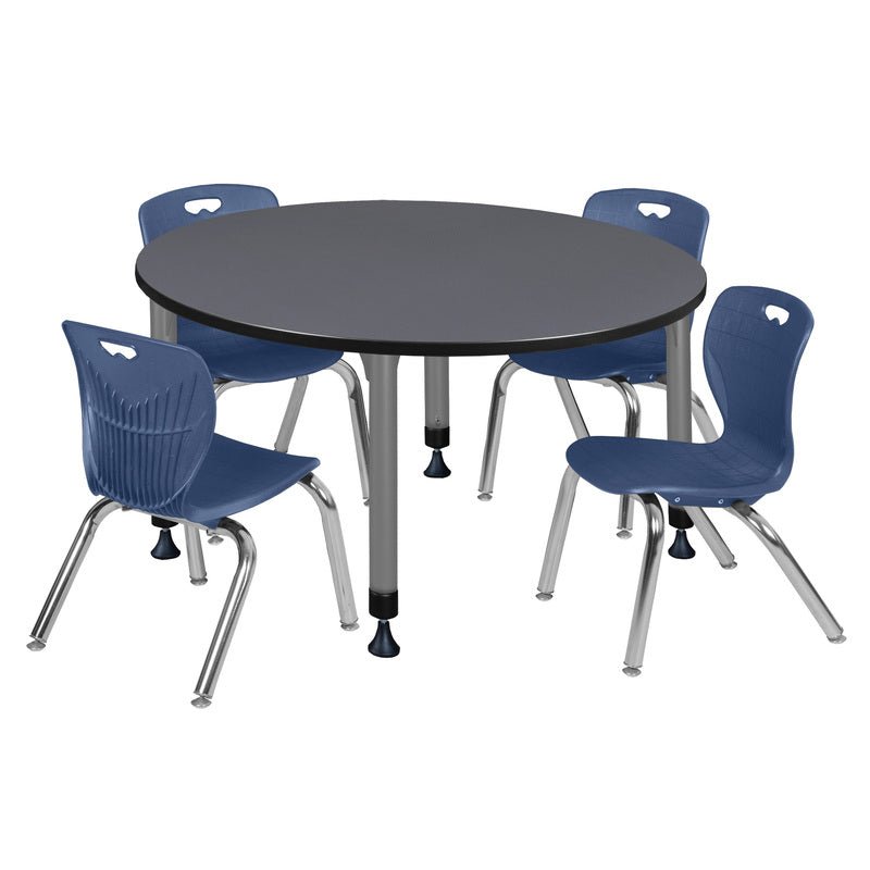 Regency Kee 48 in. Round Adjustable Classroom Table & 4 Andy 12 in. Stack Chairs - SchoolOutlet