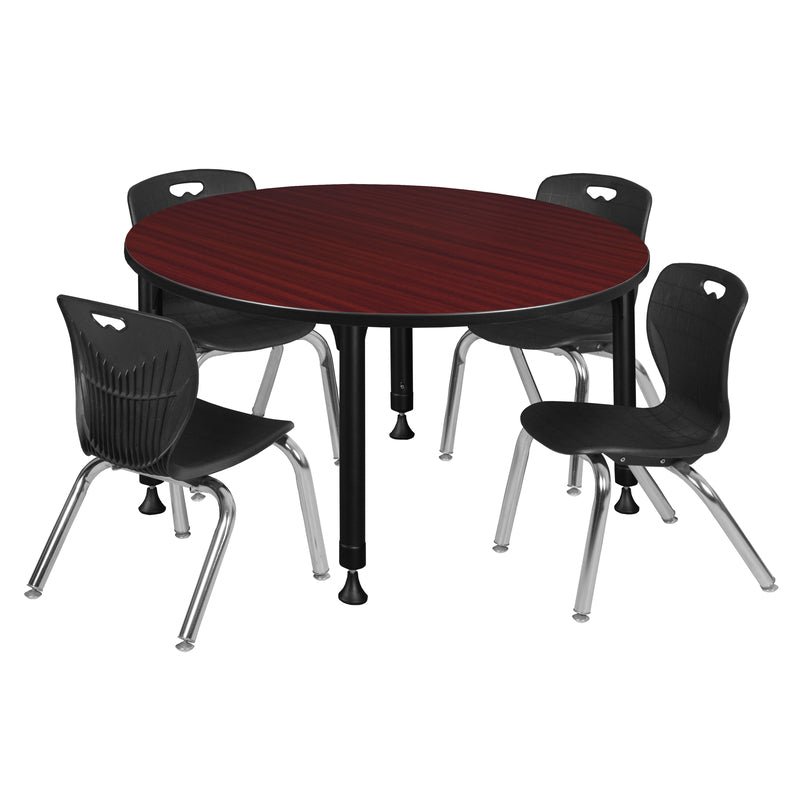 Regency Kee 48 in. Round Adjustable Classroom Table & 4 Andy 12 in. Stack Chairs - SchoolOutlet