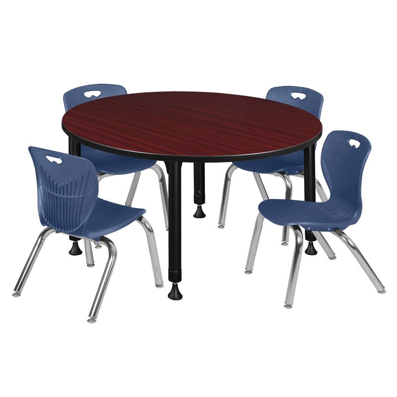 Regency Kee 48 in. Round Adjustable Classroom Table & 4 Andy 12 in. Stack Chairs - SchoolOutlet