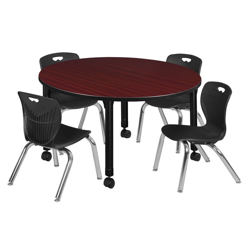 Regency Kee 48 in. Round Adjustable Classroom Table & 4 Andy 12 in. Stack Chairs - SchoolOutlet