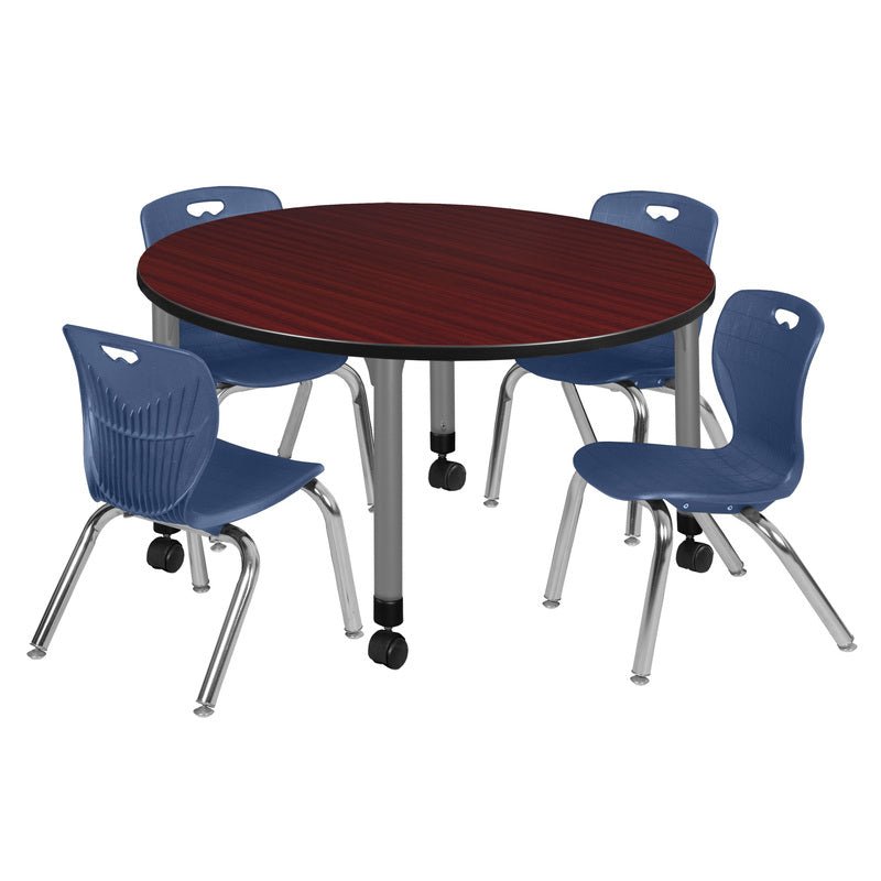 Regency Kee 48 in. Round Adjustable Classroom Table & 4 Andy 12 in. Stack Chairs - SchoolOutlet