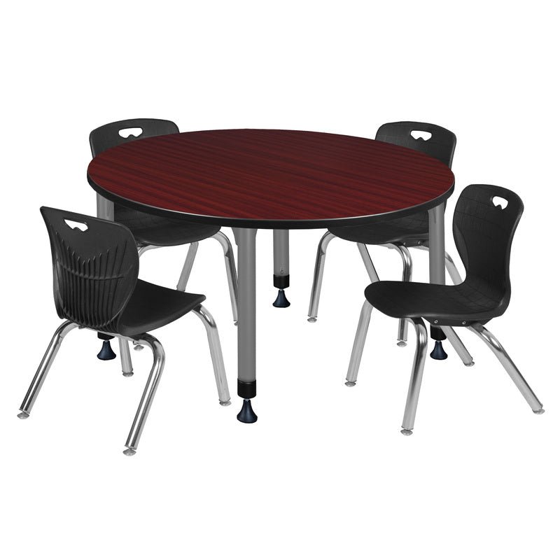 Regency Kee 48 in. Round Adjustable Classroom Table & 4 Andy 12 in. Stack Chairs - SchoolOutlet