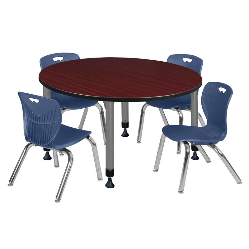 Regency Kee 48 in. Round Adjustable Classroom Table & 4 Andy 12 in. Stack Chairs - SchoolOutlet