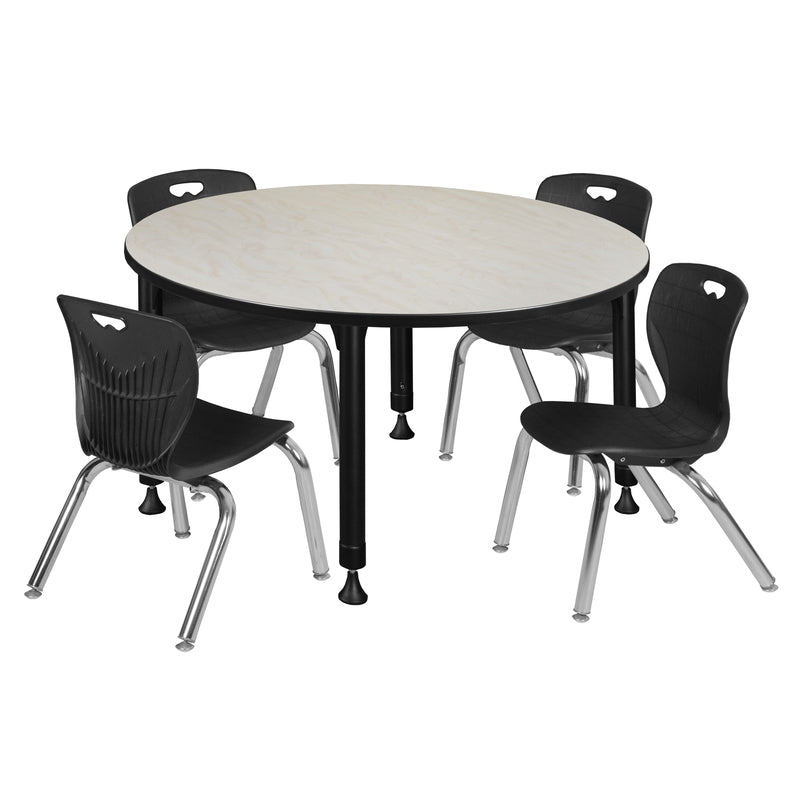 Regency Kee 48 in. Round Adjustable Classroom Table & 4 Andy 12 in. Stack Chairs - SchoolOutlet