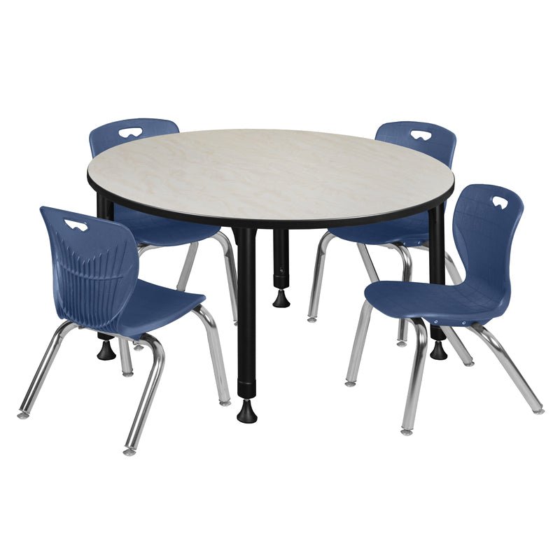 Regency Kee 48 in. Round Adjustable Classroom Table & 4 Andy 12 in. Stack Chairs - SchoolOutlet
