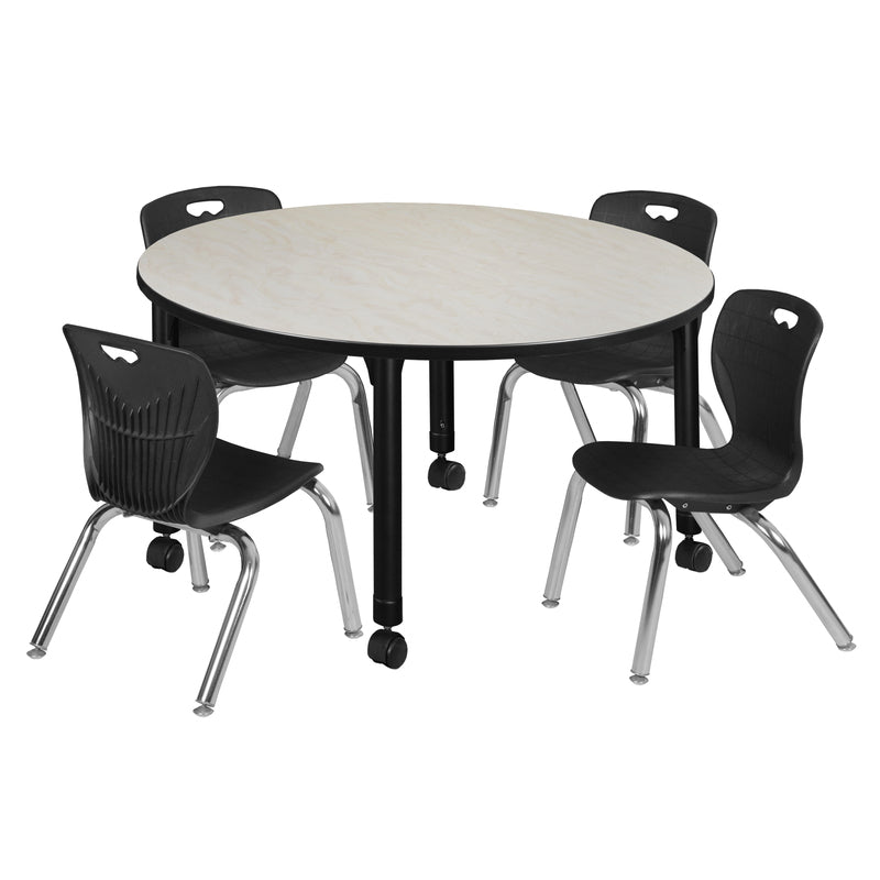 Regency Kee 48 in. Round Adjustable Classroom Table & 4 Andy 12 in. Stack Chairs - SchoolOutlet
