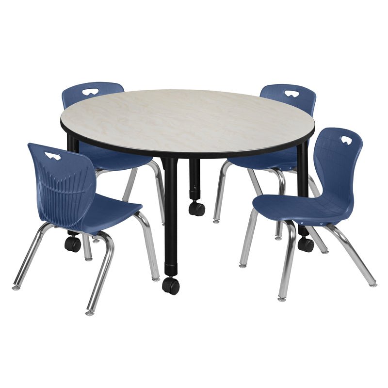 Regency Kee 48 in. Round Adjustable Classroom Table & 4 Andy 12 in. Stack Chairs - SchoolOutlet
