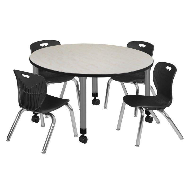 Regency Kee 48 in. Round Adjustable Classroom Table & 4 Andy 12 in. Stack Chairs - SchoolOutlet