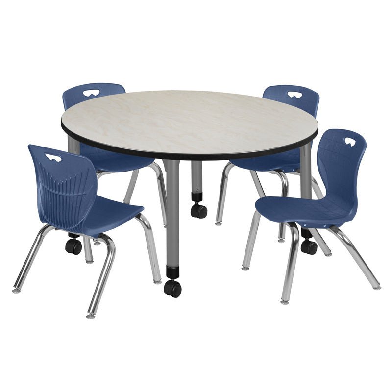 Regency Kee 48 in. Round Adjustable Classroom Table & 4 Andy 12 in. Stack Chairs - SchoolOutlet