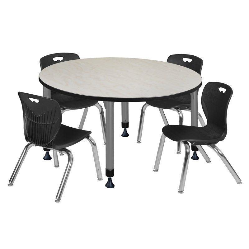 Regency Kee 48 in. Round Adjustable Classroom Table & 4 Andy 12 in. Stack Chairs - SchoolOutlet