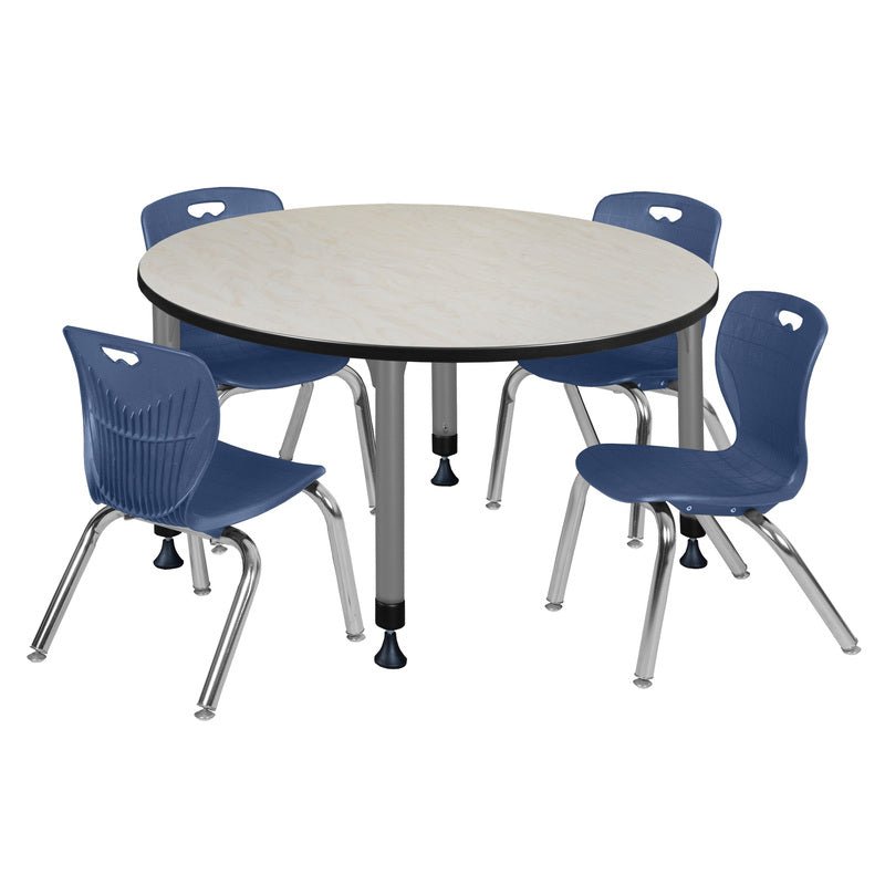 Regency Kee 48 in. Round Adjustable Classroom Table & 4 Andy 12 in. Stack Chairs - SchoolOutlet
