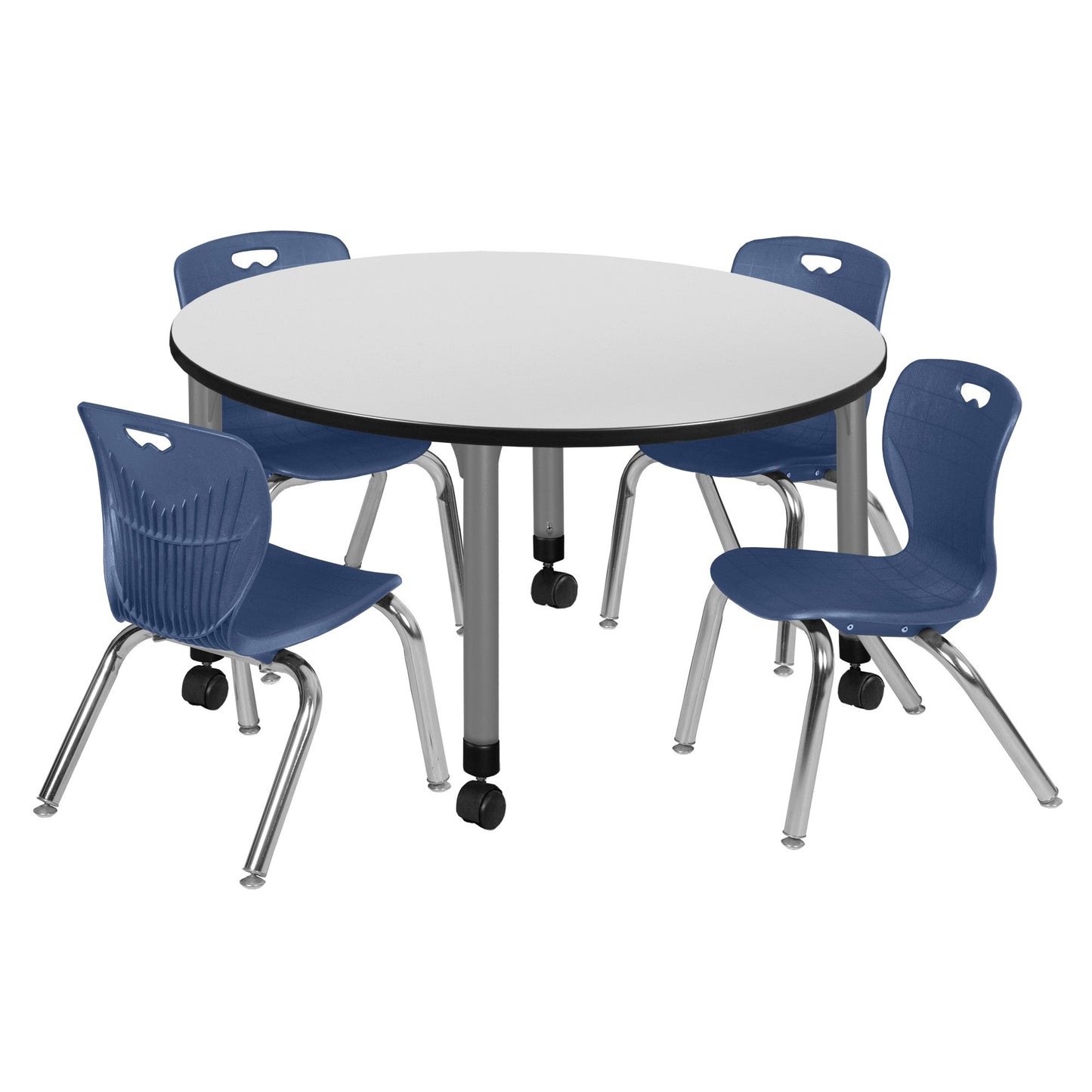 Regency Kee 48 in. Round Adjustable Classroom Table & 4 Andy 12 in. Stack Chairs - SchoolOutlet