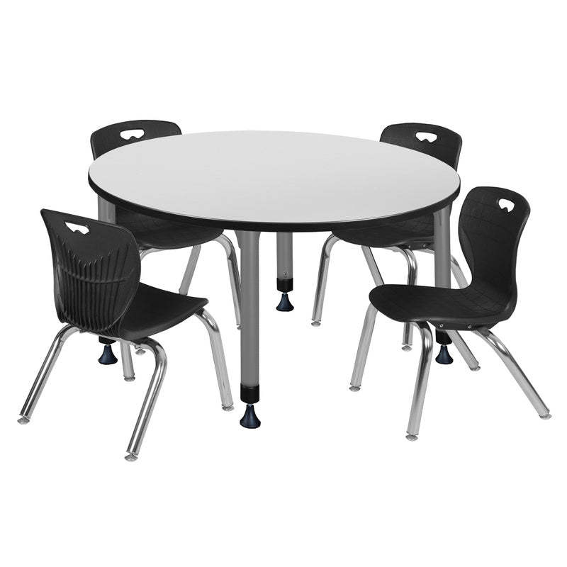 Regency Kee 48 in. Round Adjustable Classroom Table & 4 Andy 12 in. Stack Chairs - SchoolOutlet