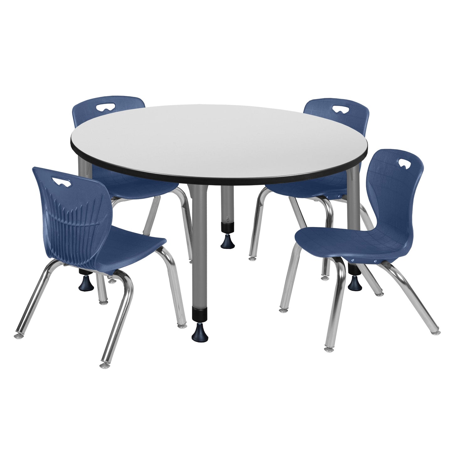 Regency Kee 48 in. Round Adjustable Classroom Table & 4 Andy 12 in. Stack Chairs - SchoolOutlet