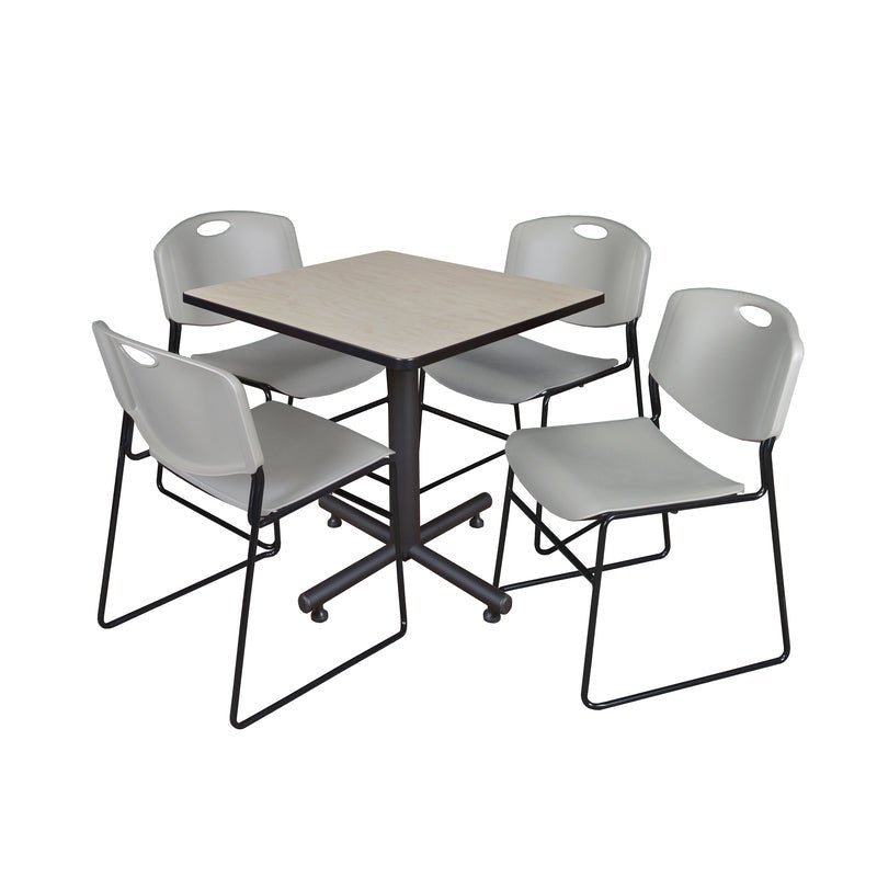 Regency Kobe Professional Square X - Base Breakroom Table with 4 Zeng Stack Chairs 30" W x 30" D x 29" H (REG - TKB3030 - 44) - SchoolOutlet