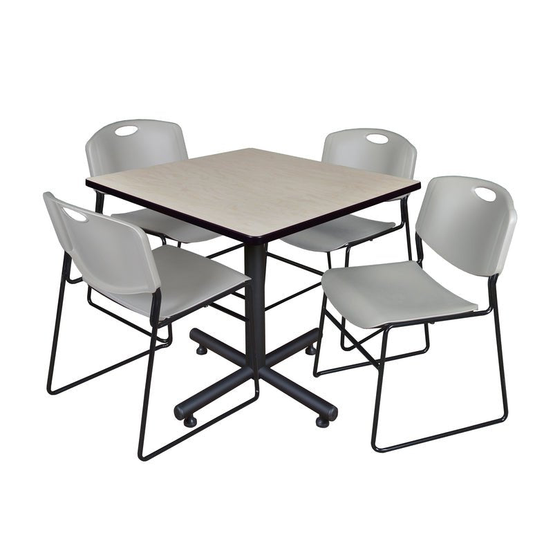 Regency Kobe Spacious Square X - Base Breakroom Table with 4 Zeng Stack Chairs 42" W x 42" D x 29" H (REG - TKB4242 - 44) - SchoolOutlet