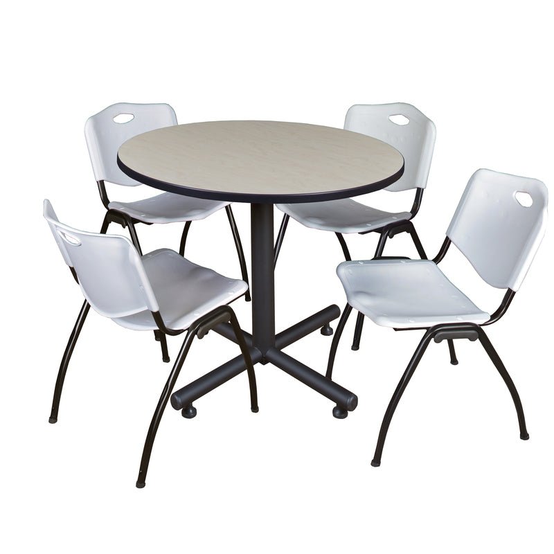 Regency Kobe Ergonomic Round X - Base Breakroom Table with 4 M Stack Chairs 42" W x 42" D x 29" H (REG - TKB42 - 47) - SchoolOutlet