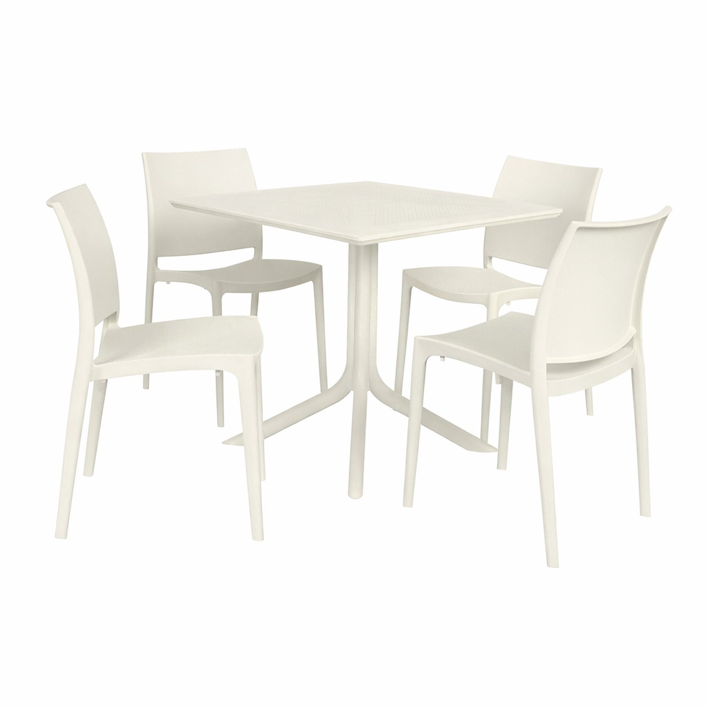 Regency Niche Terrace Plastic Indoor/Outdoor 31.5" Square Table with 4 Stacking Chairs 31.5"W x 31.5"D x 29"H (REG-TOB3131XX41XX) - SchoolOutlet