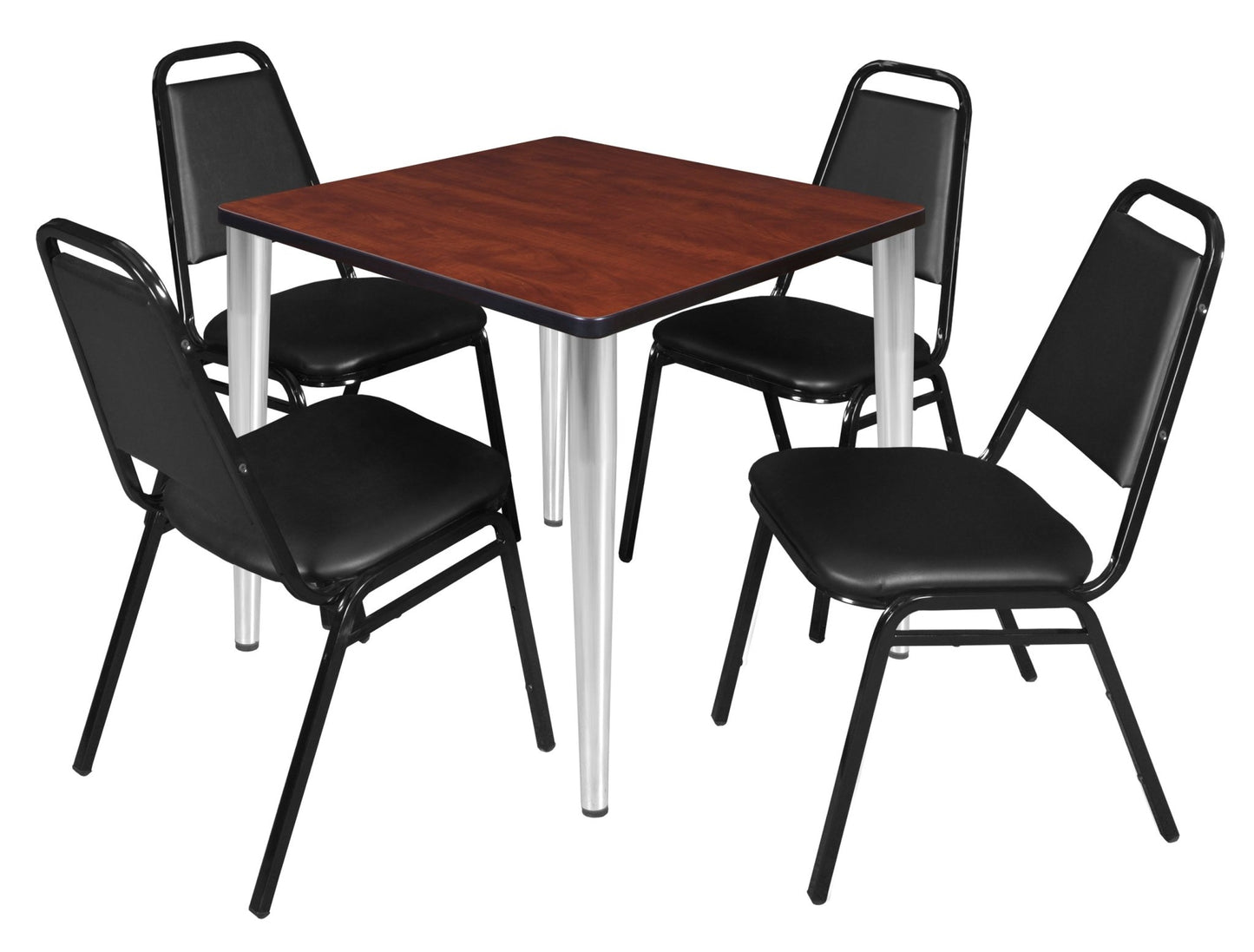 Regency Kahlo 30 in. Square Breakroom Table & 4 Restaurant Stack Chairs - Black - SchoolOutlet