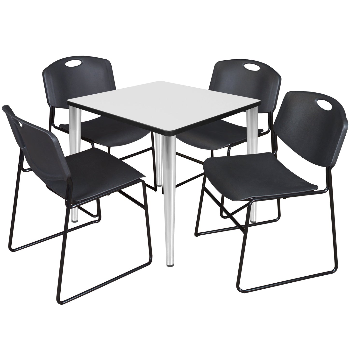 Regency Kahlo 30 in. Square Breakroom Table & 4 Zeng Stack Chairs - SchoolOutlet
