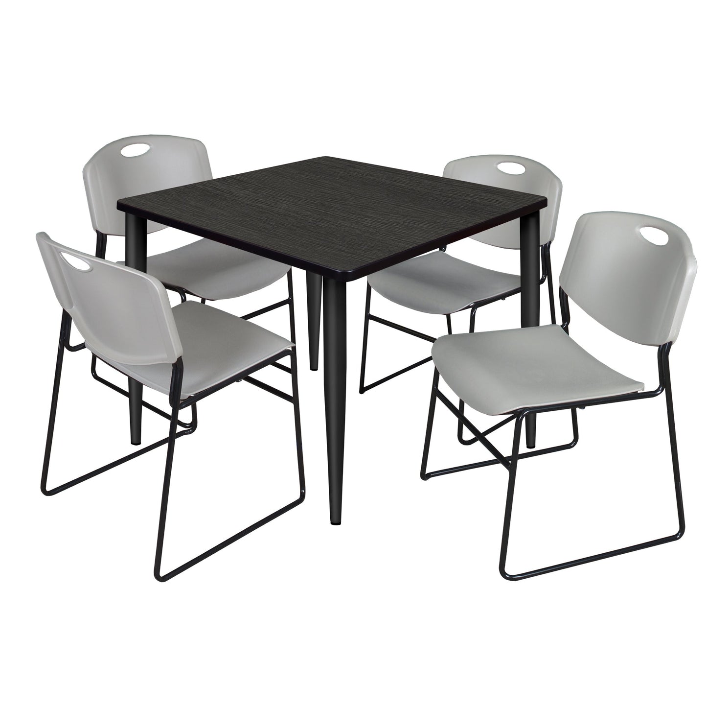 Regency Kahlo 36 in. Square Breakroom Table & 4 Zeng Stack Chairs - SchoolOutlet