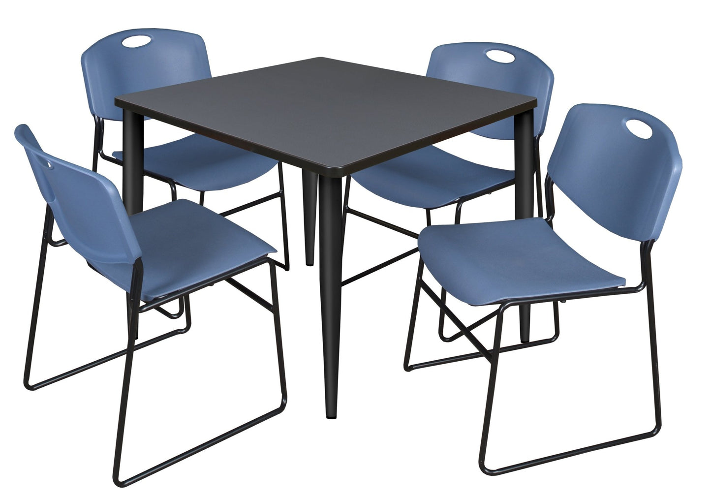 Regency Kahlo 36 in. Square Breakroom Table & 4 Zeng Stack Chairs - SchoolOutlet