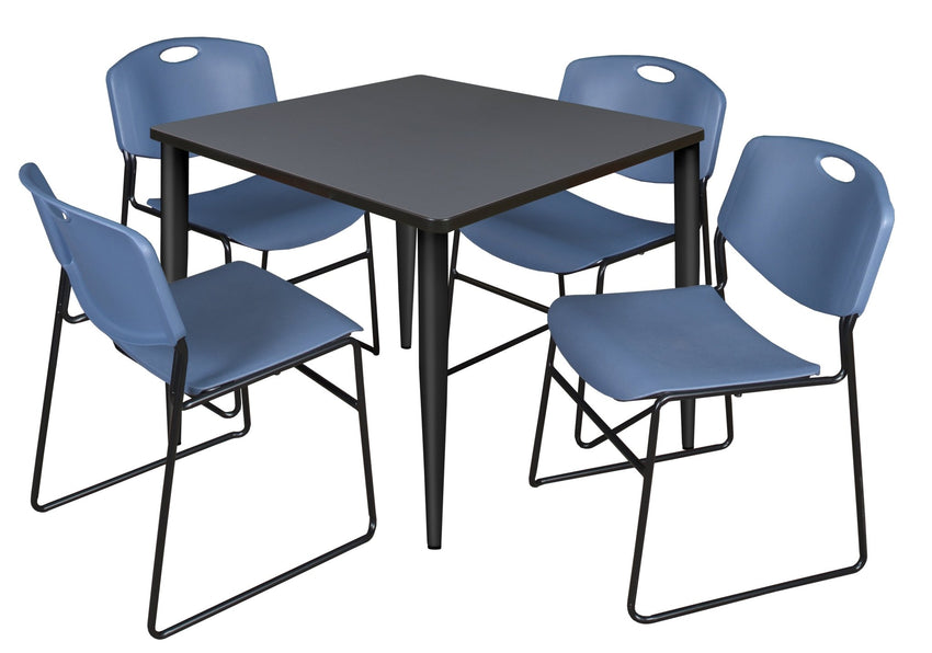 Regency Kahlo 36 in. Square Breakroom Table & 4 Zeng Stack Chairs - SchoolOutlet