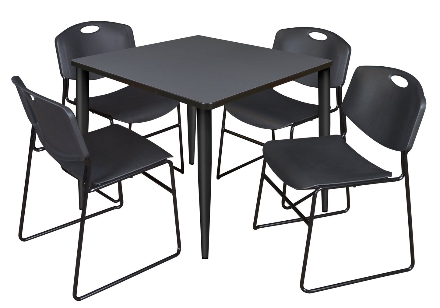 Regency Kahlo 36 in. Square Breakroom Table & 4 Zeng Stack Chairs - SchoolOutlet