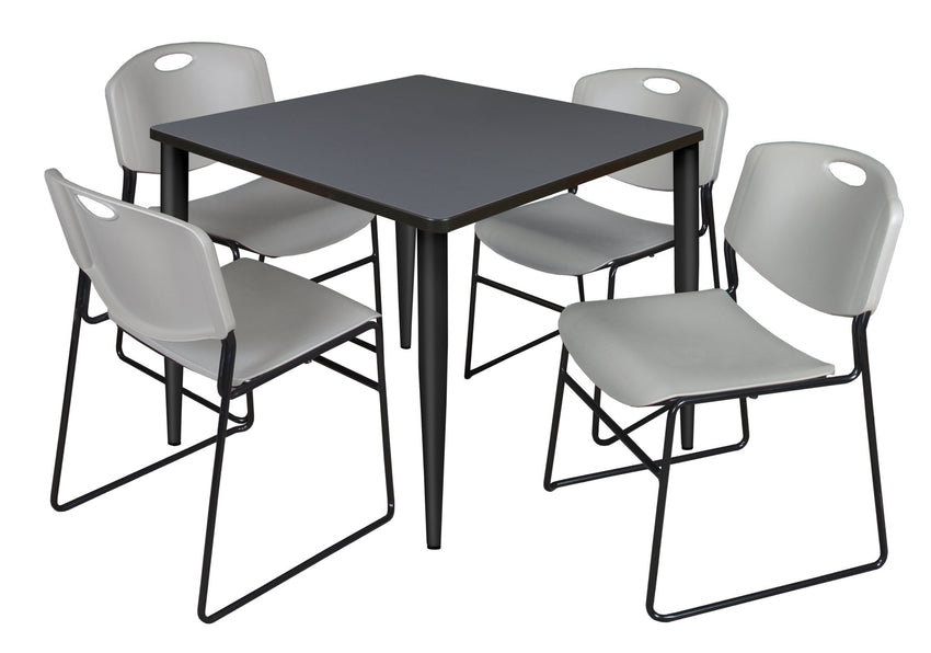 Regency Kahlo 36 in. Square Breakroom Table & 4 Zeng Stack Chairs - SchoolOutlet