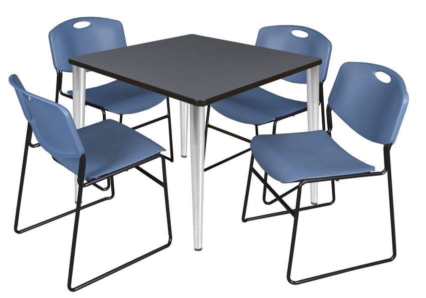 Regency Kahlo 36 in. Square Breakroom Table & 4 Zeng Stack Chairs - SchoolOutlet