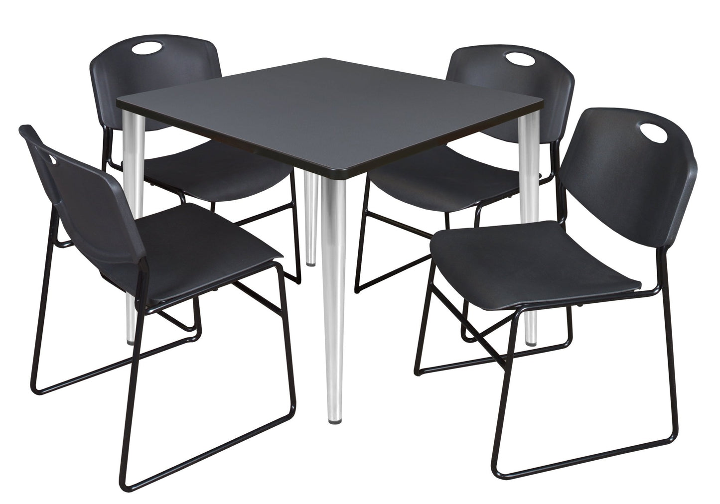 Regency Kahlo 36 in. Square Breakroom Table & 4 Zeng Stack Chairs - SchoolOutlet