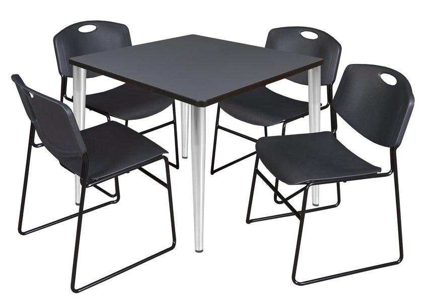 Regency Kahlo 36 in. Square Breakroom Table & 4 Zeng Stack Chairs - SchoolOutlet