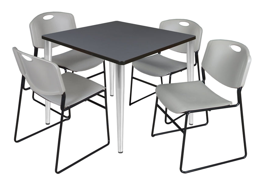Regency Kahlo 36 in. Square Breakroom Table & 4 Zeng Stack Chairs - SchoolOutlet
