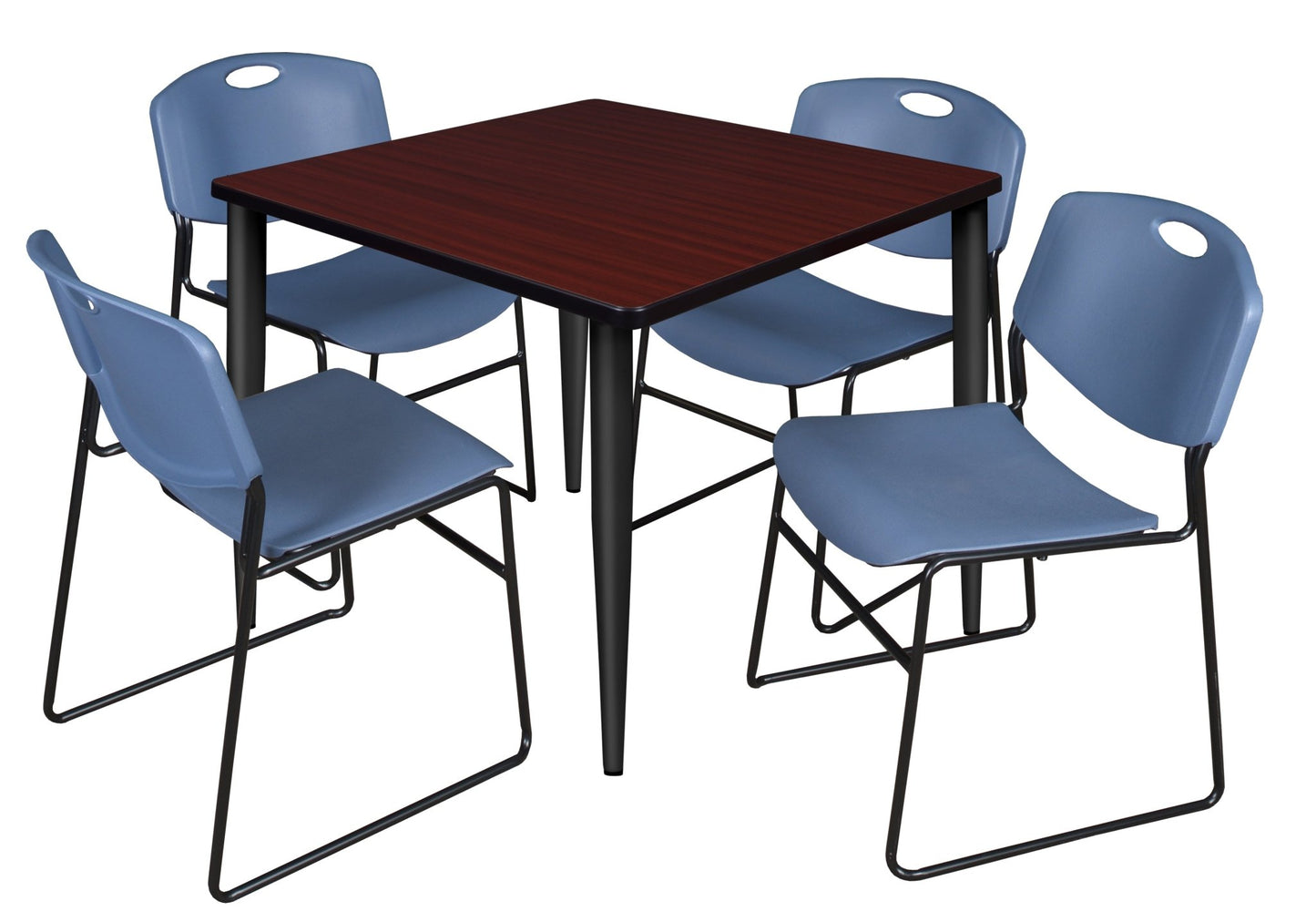 Regency Kahlo 36 in. Square Breakroom Table & 4 Zeng Stack Chairs - SchoolOutlet