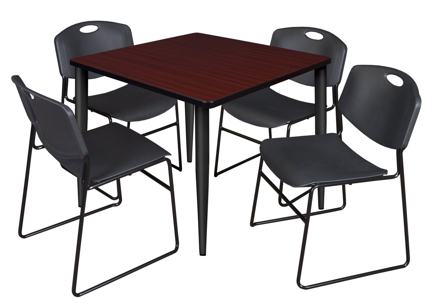 Regency Kahlo 36 in. Square Breakroom Table & 4 Zeng Stack Chairs - SchoolOutlet