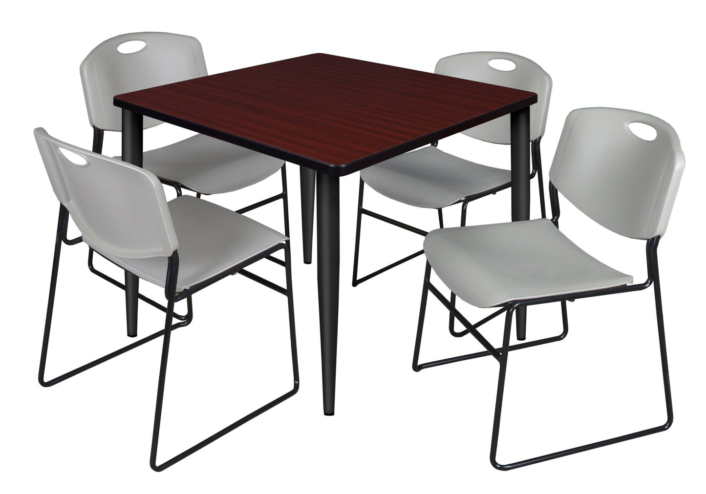 Regency Kahlo 36 in. Square Breakroom Table & 4 Zeng Stack Chairs - SchoolOutlet