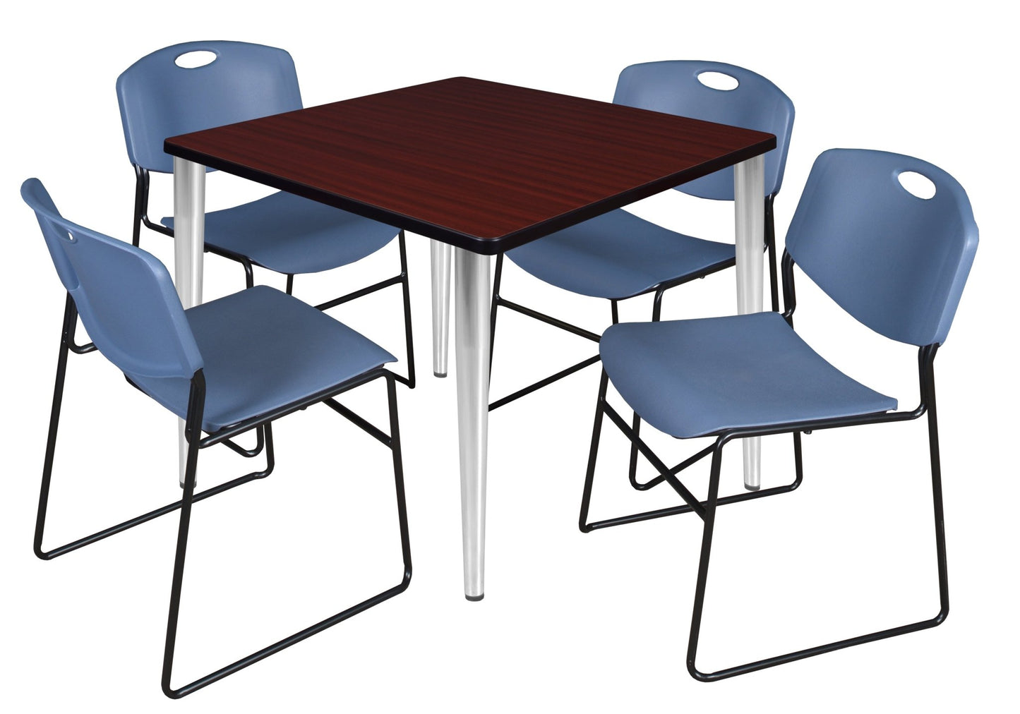 Regency Kahlo 36 in. Square Breakroom Table & 4 Zeng Stack Chairs - SchoolOutlet