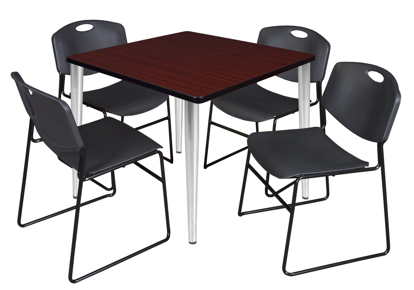 Regency Kahlo 36 in. Square Breakroom Table & 4 Zeng Stack Chairs - SchoolOutlet