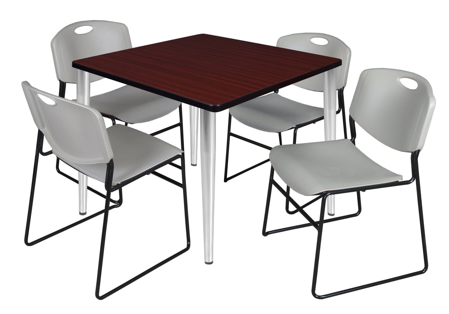 Regency Kahlo 36 in. Square Breakroom Table & 4 Zeng Stack Chairs - SchoolOutlet