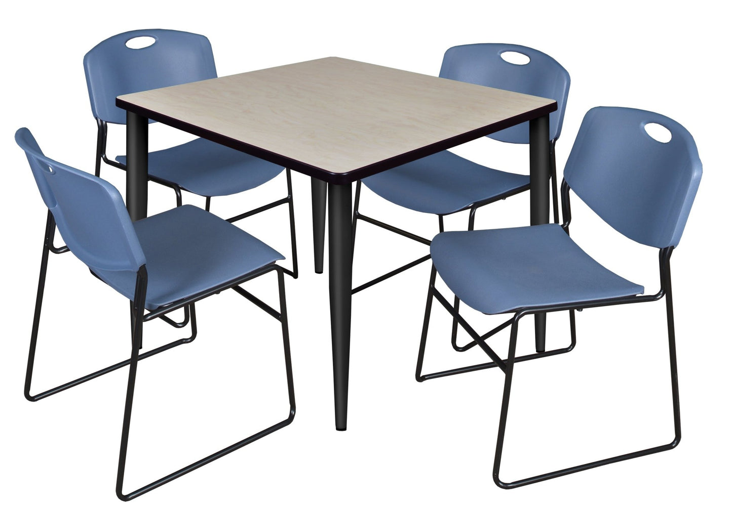 Regency Kahlo 36 in. Square Breakroom Table & 4 Zeng Stack Chairs - SchoolOutlet