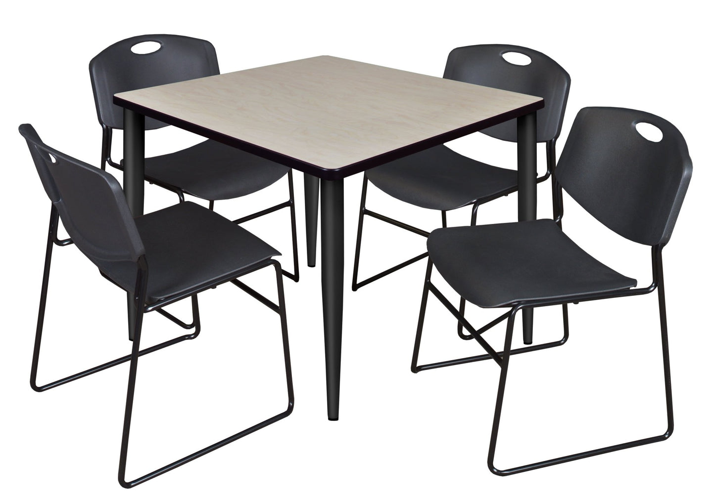Regency Kahlo 36 in. Square Breakroom Table & 4 Zeng Stack Chairs - SchoolOutlet