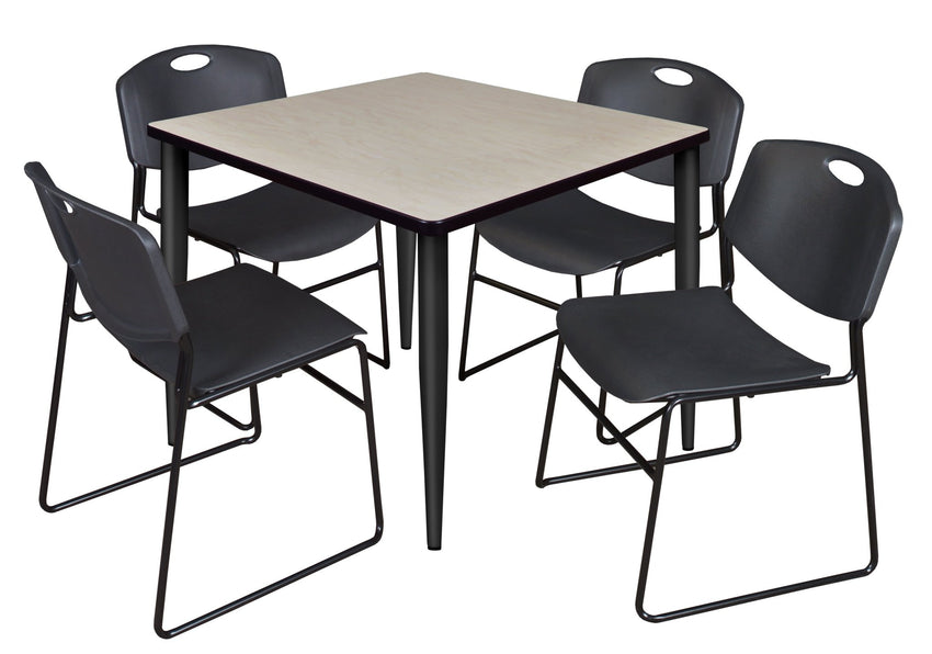 Regency Kahlo 36 in. Square Breakroom Table & 4 Zeng Stack Chairs - SchoolOutlet