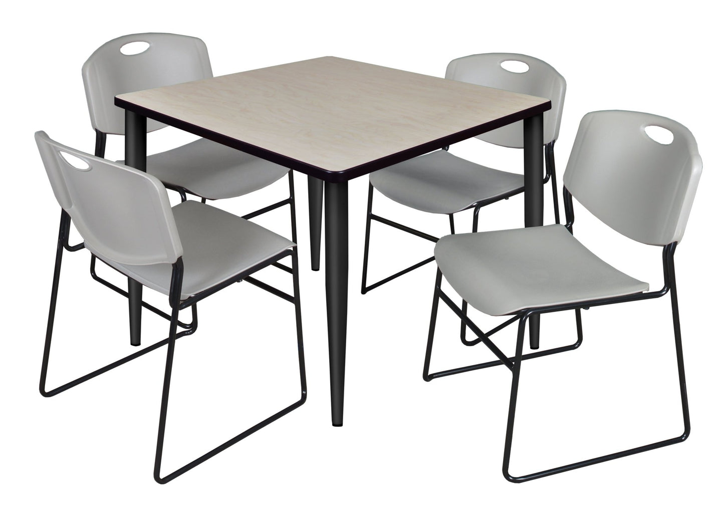 Regency Kahlo 36 in. Square Breakroom Table & 4 Zeng Stack Chairs - SchoolOutlet