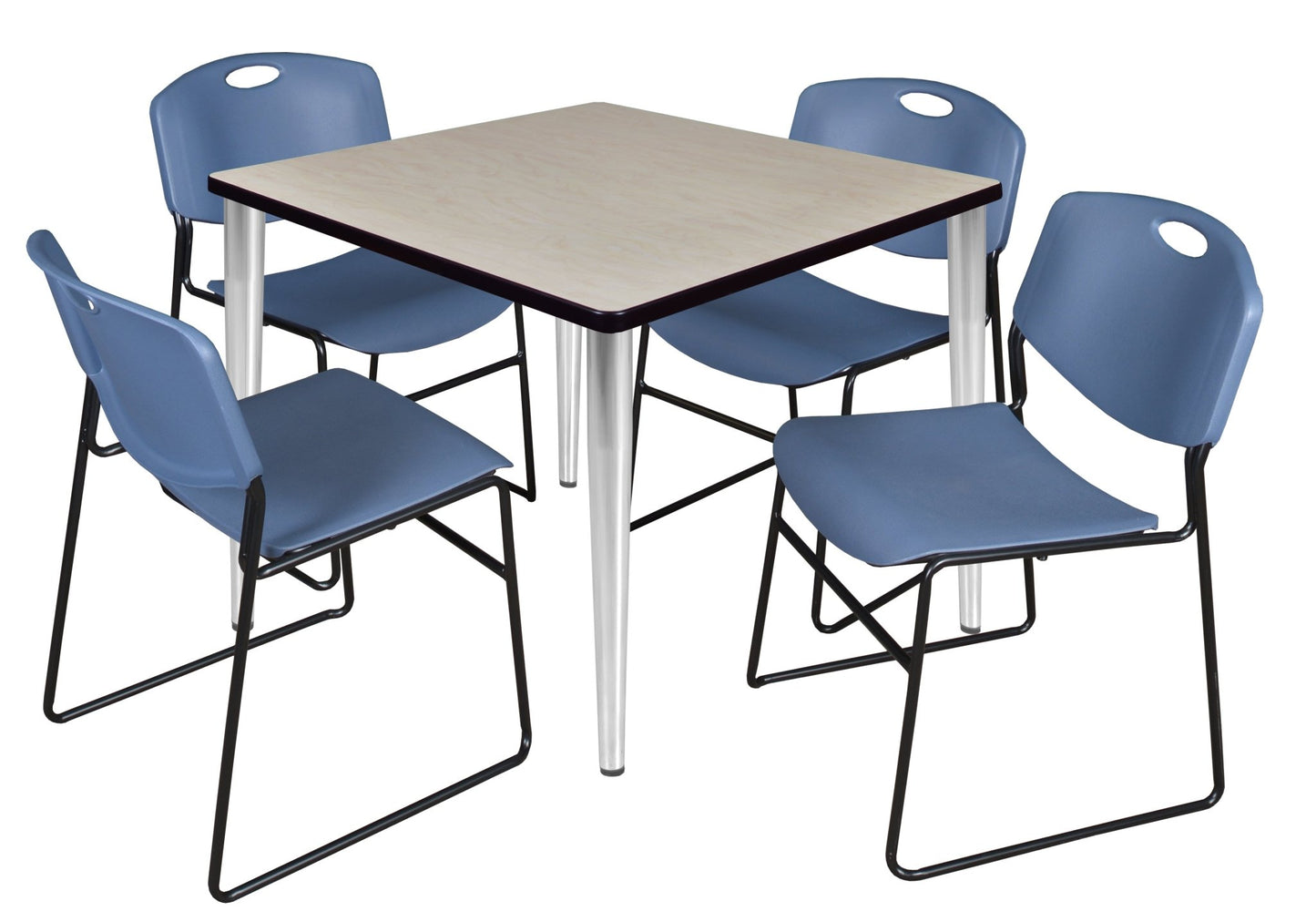 Regency Kahlo 36 in. Square Breakroom Table & 4 Zeng Stack Chairs - SchoolOutlet